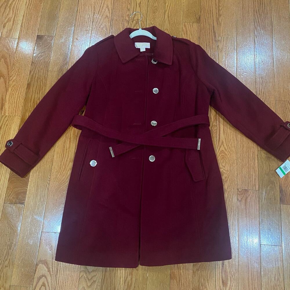 NWT Micheal Kors Belted Wool Coat Dark Brandy Women’s Size L